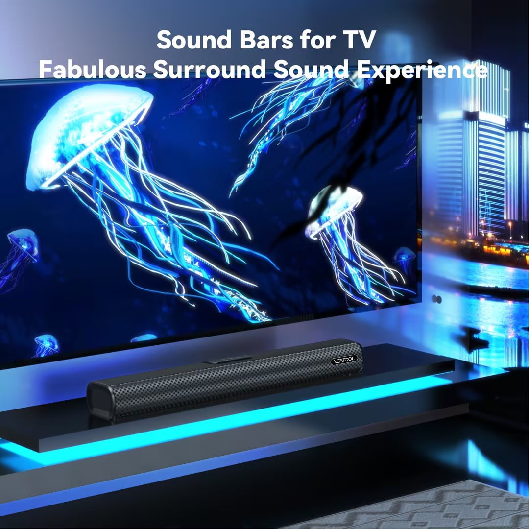 VEAT00L S20L Sound Bars for TV, 3D Surround Sound System TV Sound Bar, 2.1 ch Home Theater Audio with Built-in Subwoofer,50W TV Speakers | HDMI ARC, Bluetooth, Optical, RCA, USB & AUX Wall Mountable