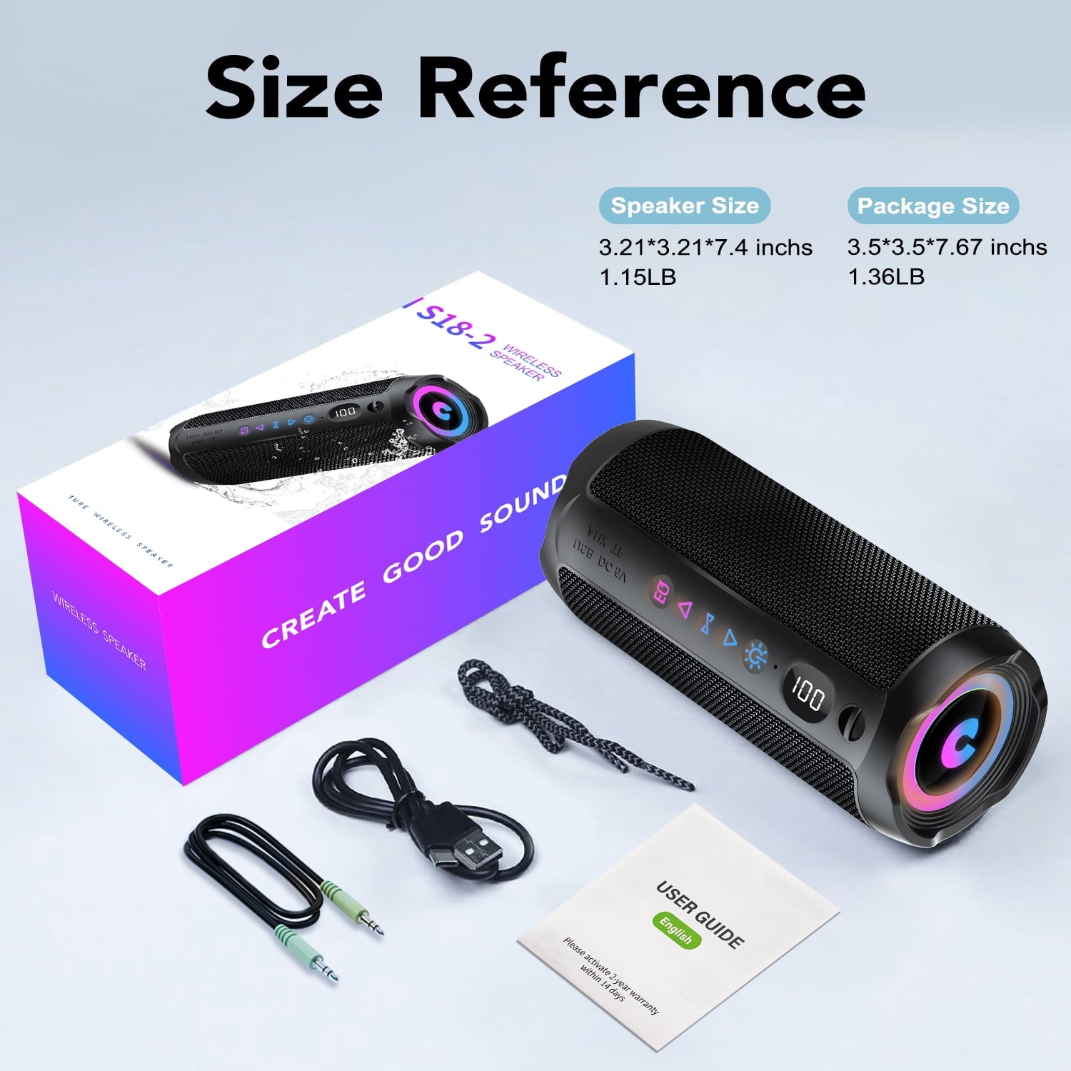 Portable Bluetooth Speaker IPX7 Waterproof, 25W Loud Sound, Deep Bass, Bluetooth 5.4, LED Lights, Wireless Stereo Pairing, 25H Playtime, for Home/Outdoor/Party/Beach, Birthday Gift (Black)