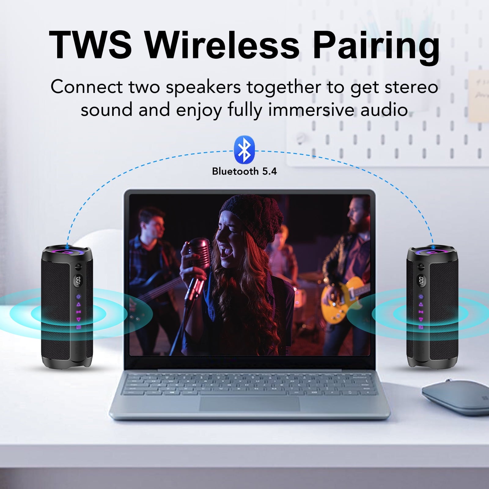 Portable Bluetooth Speaker IPX7 Waterproof, 25W Loud Sound, Deep Bass, Bluetooth 5.4, LED Lights, Wireless Stereo Pairing, 25H Playtime, for Home/Outdoor/Party/Beach, Birthday Gift (Black)