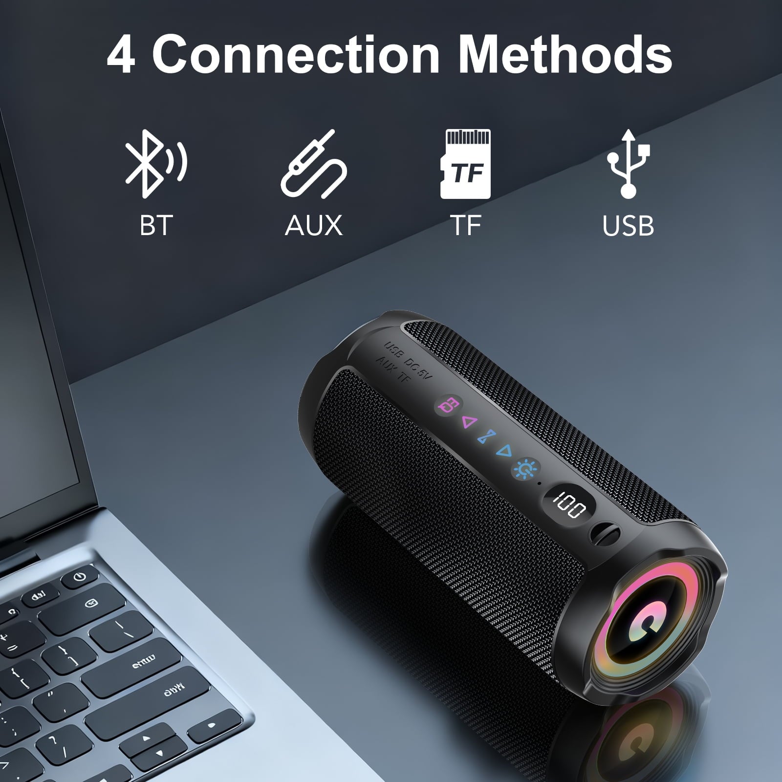 Portable Bluetooth Speaker IPX7 Waterproof, 25W Loud Sound, Deep Bass, Bluetooth 5.4, LED Lights, Wireless Stereo Pairing, 25H Playtime, for Home/Outdoor/Party/Beach, Birthday Gift (Black)